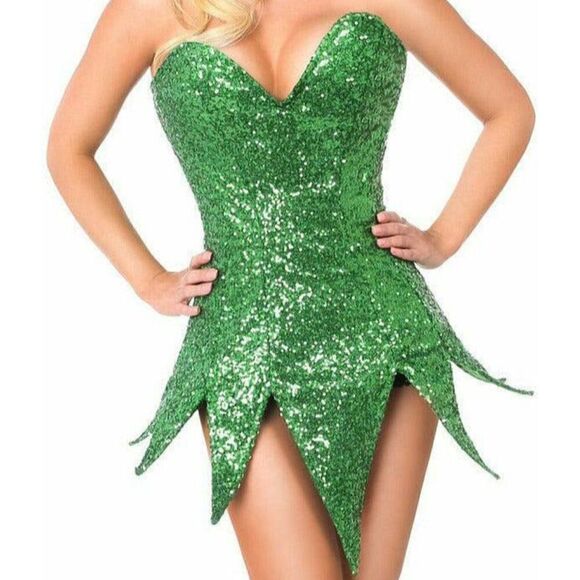 28"-31" L Top Drawer Green Corset Dress Tinkerbell Poison Ivy Elf Fairy Costume - Picture 1 of 5